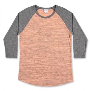 LuLaRoe 3XL Peach Gray Randy Raglan Tee Womens Casual Cozy Shirt